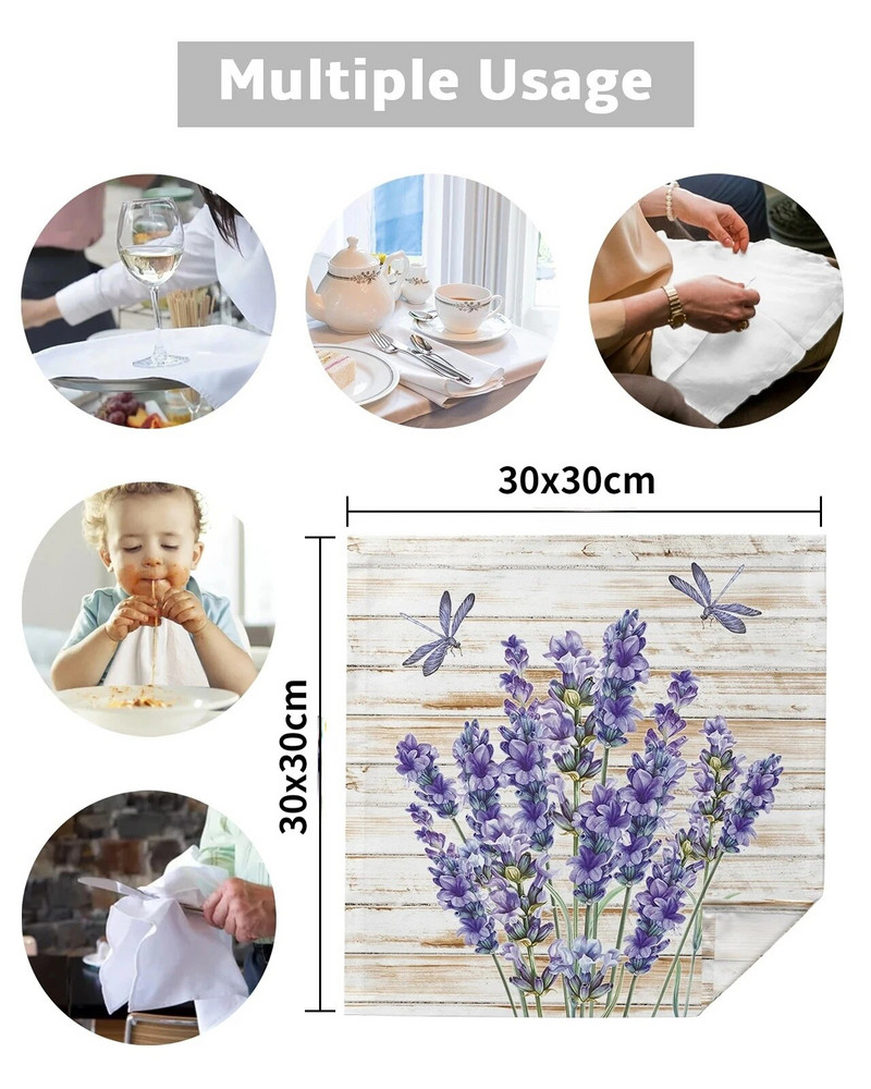 Violetinės gėlės, levandų medžio grūdų audinio servetėlės stalo dekoravimui Virtuvės vakarienei Daugkartinio naudojimo stalo servetėlės vestuvių dekoravimui