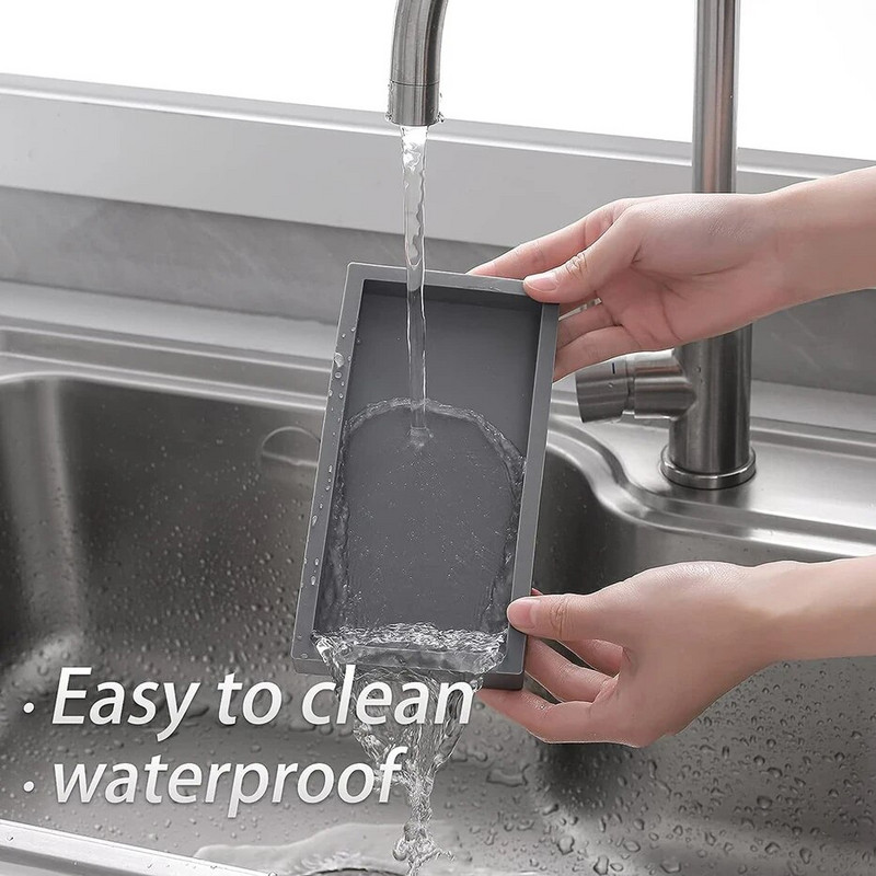 Silikoninis vonios kambario praustuvo padėklas Rankų muilo dozatoriaus padėklas Stalviršis Raktai Kvepalai Rankšluosčiai Organizatorius Tualeto bako padėklas Namų dekoras