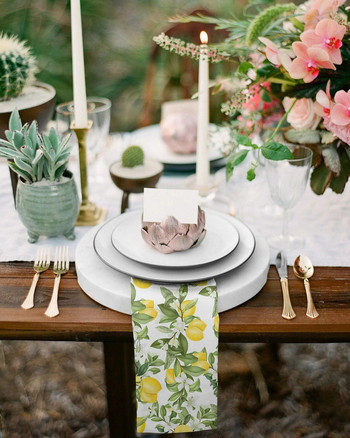 2 τμχ Summer Lemon Leaves Flowers Υφασμάτινη χαρτοπετσέτα Διακόσμηση τραπεζιού Πετσέτα δείπνου για πιάτα κουζίνας Ματ Διακόσμηση γάμου