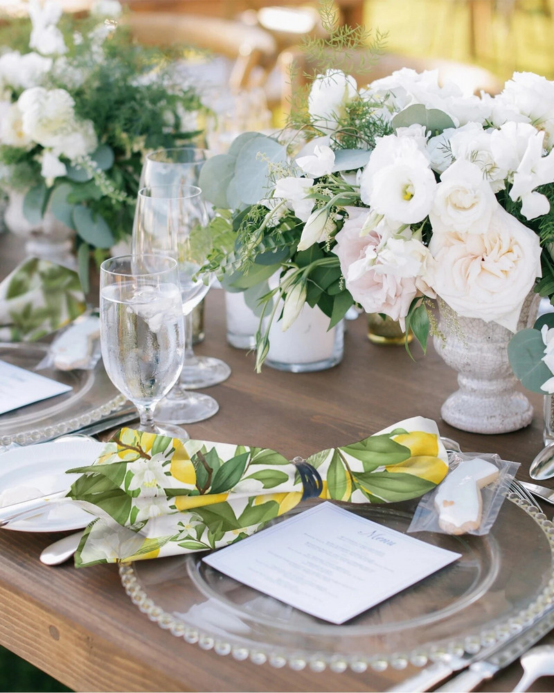 2 vnt Vasaros citrinos lapai gėlės medžiaginės servetėlės stalo dekoras vakarienės rankšluostis virtuvės lėkštėms Kilimėlis vestuvių vakarėlio dekoravimui