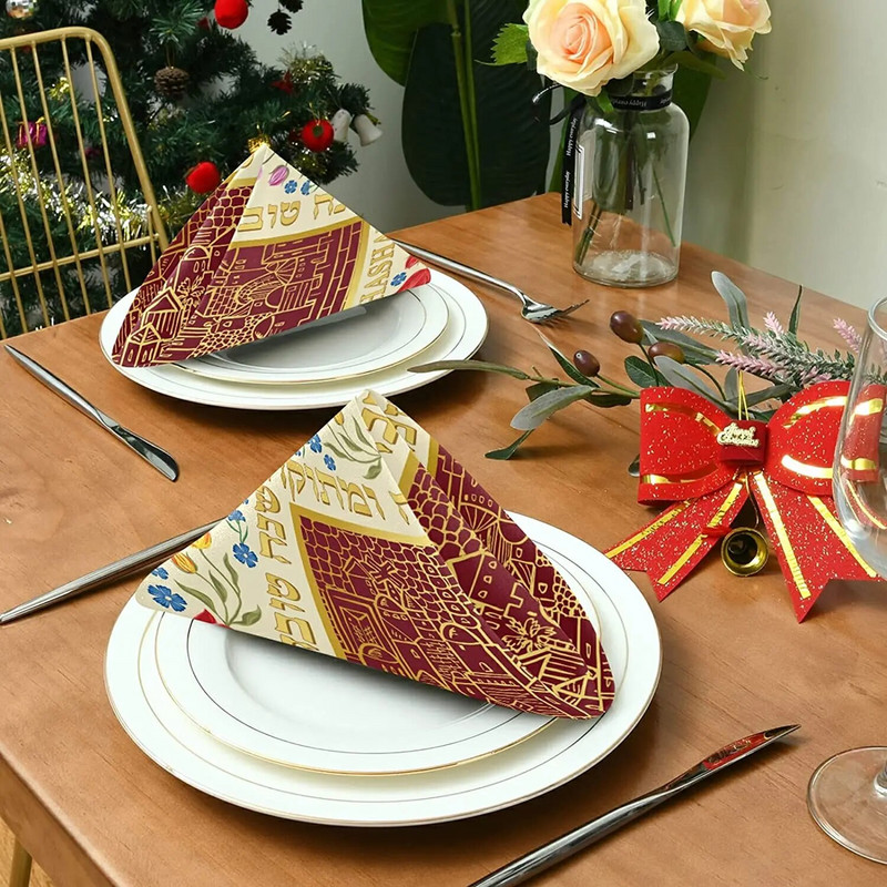 Rosh Hashanah Kuhinjske krpene salvete Dekoracija stola za židovske zabave Stolna salveta za višekratnu upotrebu za obiteljske večere Vjenčanja Dekoracija salveta