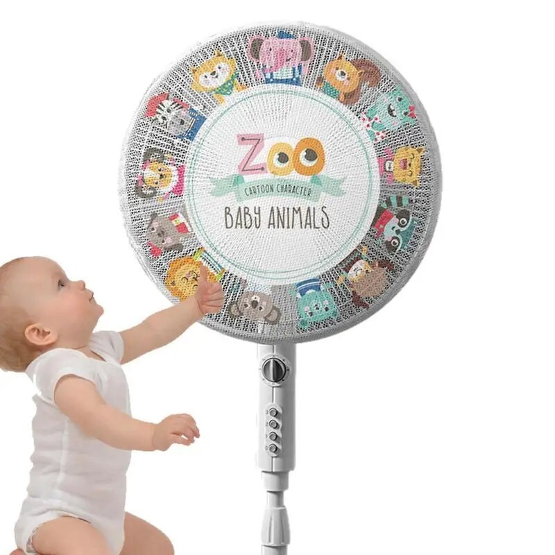 Ventiliatoriaus apsauginis dangtelis nuo susispaudimo rankų apsauginis krepšys, poliesterio grindų ventiliatoriaus dėklas Mielas animacinio filmo pjedestalo stovas apvalus ventiliatoriaus apsauginis dangtelis nuo dulkių