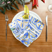 Șervețele de masă cu imprimeu albastru, galben lămâie, decorațiuni de masă, șervețele reutilizabile din pânză din poliester pentru decorațiuni pentru petrecerea de nuntă