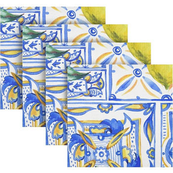 Жълт лимонов син печат Салфетки за маса Декорация за маса Салфетки от полиестерен плат за многократна употреба за сватбено тържество Декорации за хранене