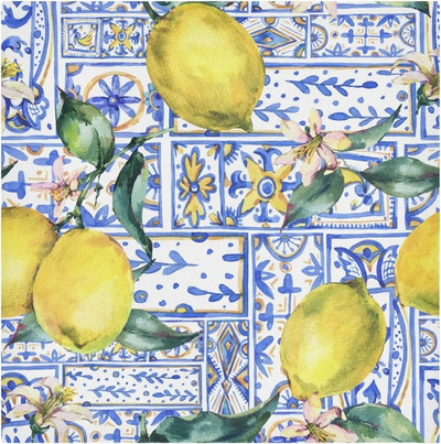 Șervețele de masă cu imprimeu albastru, galben lămâie, decorațiuni de masă, șervețele reutilizabile din pânză din poliester pentru decorațiuni pentru petrecerea de nuntă