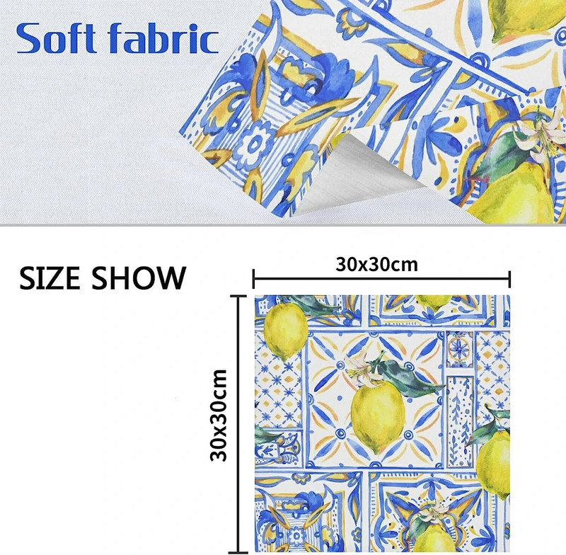 Salvete za stol s printom žute boje limuna i plave boje Dekoracija stola Poliesterske platnene salvete za višekratnu upotrebu za dekoracije blagovaonice za svadbe