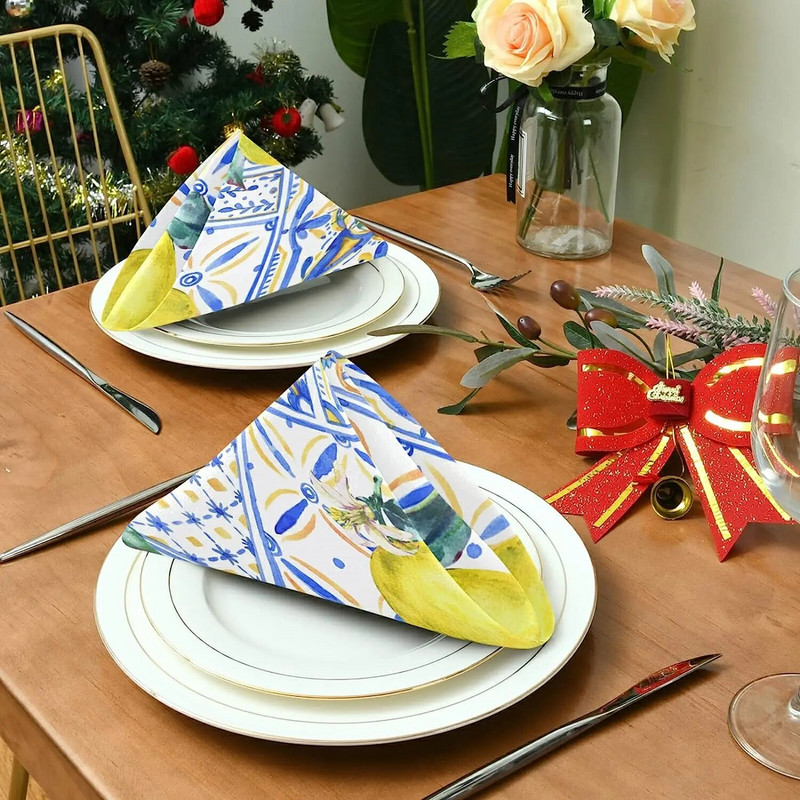 Salvete za stol s printom žute boje limuna i plave boje Dekoracija stola Poliesterske platnene salvete za višekratnu upotrebu za dekoracije blagovaonice za svadbe