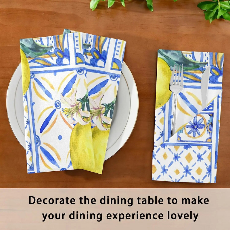 Salvete za stol s printom žute boje limuna i plave boje Dekoracija stola Poliesterske platnene salvete za višekratnu upotrebu za dekoracije blagovaonice za svadbe