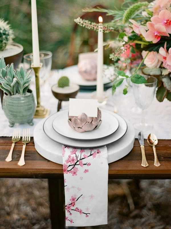 Pavasario rožinių vyšnių žiedų daugkartinio naudojimo stalo servetėlės Restorano vakarienė Vestuvės Banketas Dekoras Audiniai Servetėlės Vakarėlio dekoravimas