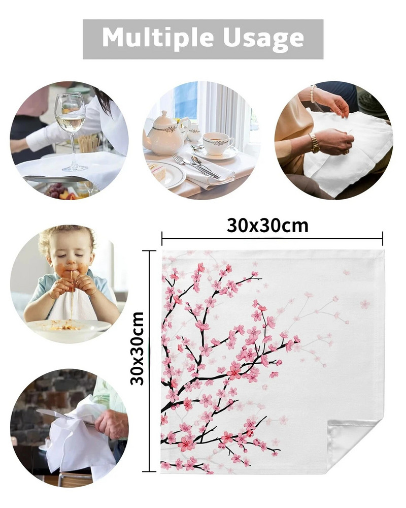 Pavasario rožinių vyšnių žiedų daugkartinio naudojimo stalo servetėlės Restorano vakarienė Vestuvės Banketas Dekoras Audiniai Servetėlės Vakarėlio dekoravimas