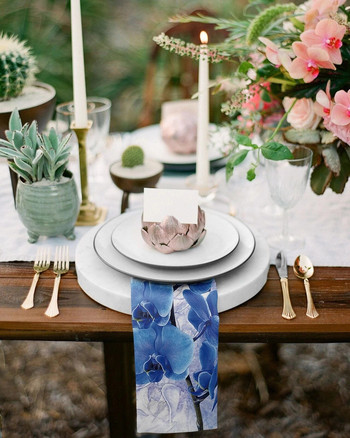 2 τμχ Ακουαρέλα μπλε λουλούδι υφασμάτινη χαρτοπετσέτα επαναχρησιμοποιήσιμη διακόσμηση γάμου Πετσέτες από πολυεστέρα για διακόσμηση τραπεζιού γενεθλίων σε πάρτι γάμου