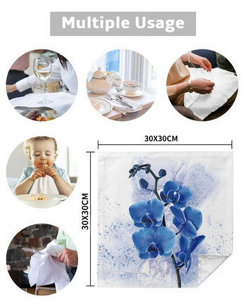 2 бр. Акварелни сини цветя Платнена салфетка за многократна употреба Сватбена украса Полиестерни кърпи за сватбено тържество Декорация на маса за рожден ден