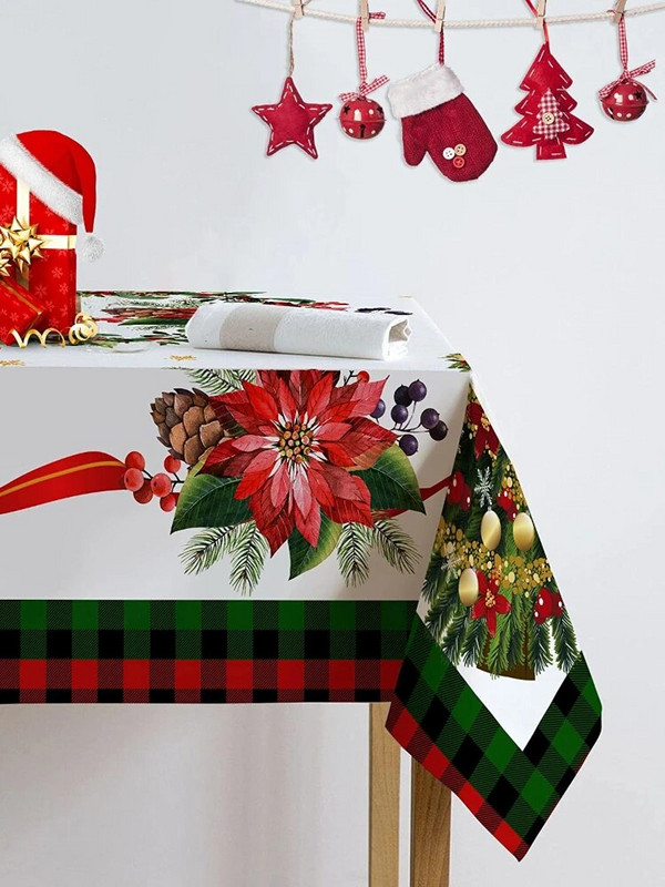 Kalėdinė stačiakampė dėmėms atspari staltiesė Kalėdų eglutė Šalies vakarėlis Lauko dekoras Raudona Buffalo Plaid žalia staltiesė