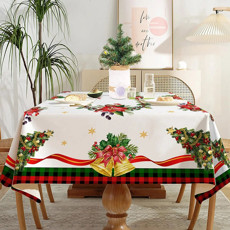 Kalėdinė stačiakampė dėmėms atspari staltiesė Kalėdų eglutė Šalies vakarėlis Lauko dekoras Raudona Buffalo Plaid žalia staltiesė