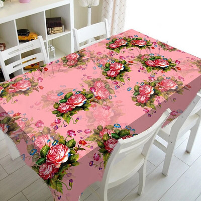 Față de masă dreptunghiulară cu flori de trandafir de primăvară Decor pentru nuntă Față de masă rezistentă la apă Decorații pentru mese de sărbători