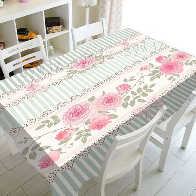 Față de masă dreptunghiulară cu flori de trandafir de primăvară Decor pentru nuntă Față de masă rezistentă la apă Decorații pentru mese de sărbători
