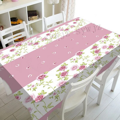 Față de masă dreptunghiulară cu flori de trandafir de primăvară Decor pentru nuntă Față de masă rezistentă la apă Decorații pentru mese de sărbători