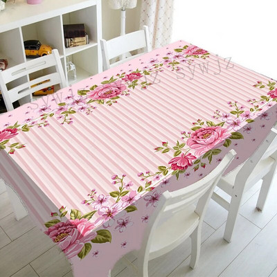 Față de masă dreptunghiulară cu flori de trandafir de primăvară Decor pentru nuntă Față de masă rezistentă la apă Decorații pentru mese de sărbători