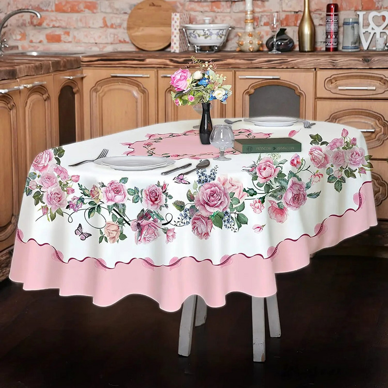 Pavasarinės rožės žiedų stačiakampės staltiesės vestuvių dekoracijos vandeniui atsparios staltiesės staltiesės šventinės vakarėlio vakarienės dekoracijos