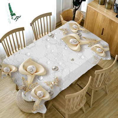 Проста и елегантна покривка с флорален принт против замърсяване Правоъгълна сватбена маса за кафе Покривка Декорация на кухненска маса