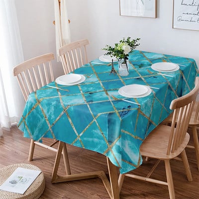 Türkiz márvány rácsos textúrájú esküvői asztalterítő vízálló olajálló étkezőasztal huzat konyha lakberendezési terítő