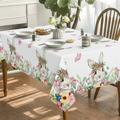 Față de masă dreptunghiulară rezistentă la apă de Paște Față de masă cu iepuraș de primăvară Floral Decorat pentru cină de petrecere Accesorii de decorare de Paște