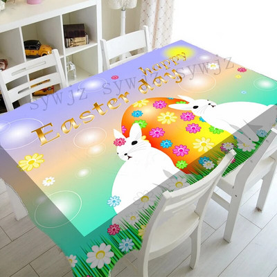 Față de masă dreptunghiulară rezistentă la apă de Paște Față de masă cu iepuraș de primăvară Floral Decorat pentru cină de petrecere Accesorii de decorare de Paște