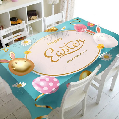 Față de masă dreptunghiulară rezistentă la apă de Paște Față de masă cu iepuraș de primăvară Floral Decorat pentru cină de petrecere Accesorii de decorare de Paște