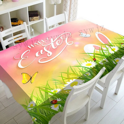Față de masă dreptunghiulară rezistentă la apă de Paște Față de masă cu iepuraș de primăvară Floral Decorat pentru cină de petrecere Accesorii de decorare de Paște