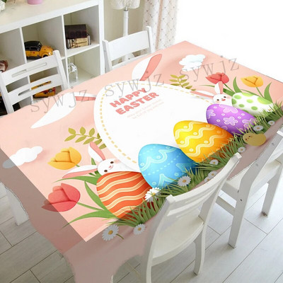 Față de masă dreptunghiulară rezistentă la apă de Paște Față de masă cu iepuraș de primăvară Floral Decorat pentru cină de petrecere Accesorii de decorare de Paște