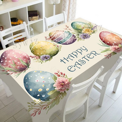 Față de masă dreptunghiulară rezistentă la apă de Paște Față de masă cu iepuraș de primăvară Floral Decorat pentru cină de petrecere Accesorii de decorare de Paște