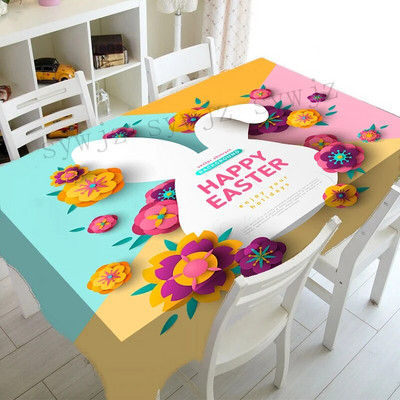 Față de masă dreptunghiulară rezistentă la apă de Paște Față de masă cu iepuraș de primăvară Floral Decorat pentru cină de petrecere Accesorii de decorare de Paște