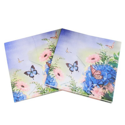 20 buc/lot șervețele de hârtie cu flori de trandafir albastru, șervețele de hârtie pătrate pentru cocktail de fluture, pentru nunta, ziua de naștere, decorarea pentru baby shower