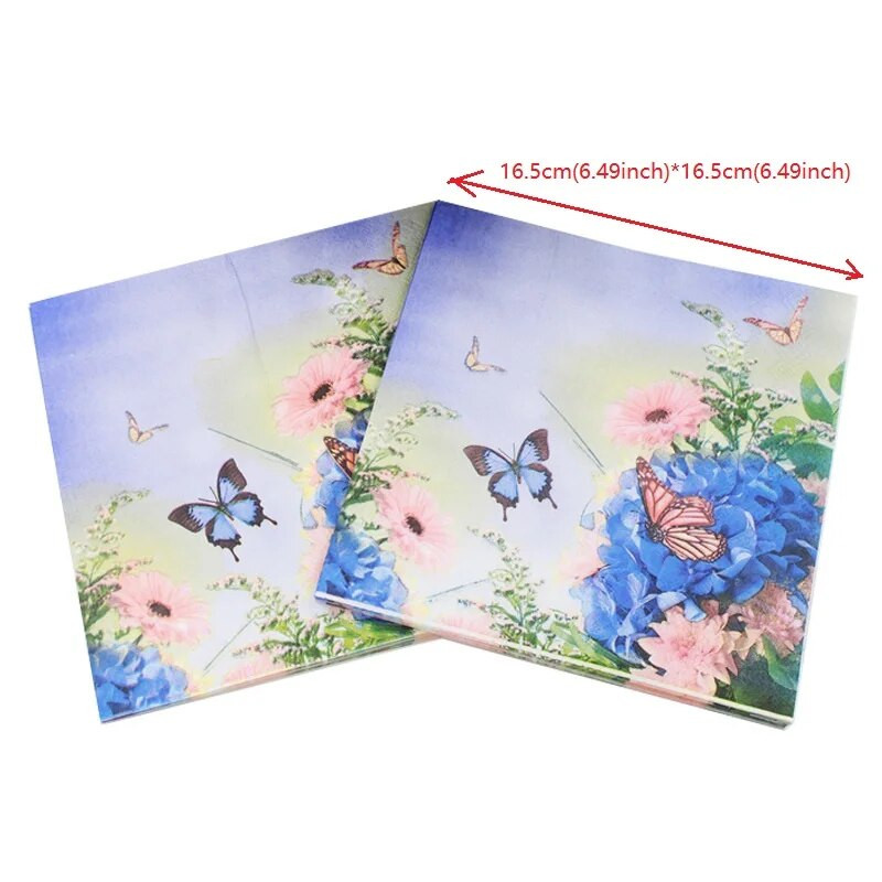 20 vnt./stal. Mielos mėlynos rožės gėlių popierinės servetėlės drugelių kokteilių aikštės vakarienės servetėlės vestuvių gimtadienio kūdikių dušo dekoravimui