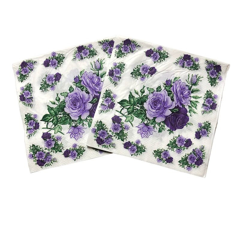 20vnt./vnt Mielos violetinės rožių gėlės Popierinės servetėlės Skraidantys drugeliai gimtadienio vakarėliui Prekės vestuvių dekoracijos
