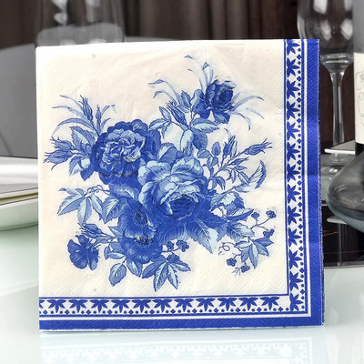 20 buc/pachet șervețele de hârtie cu flori de porțelan albastru și alb șervețele de hârtie vintage pentru șervețele florale pentru decorarea petrecerii de nuntă