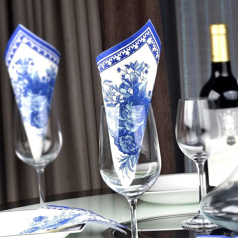 20 kom/pakiranje plavo-bijeli porculanski cvjetni papirnati salveti Vintage cvjetni papirnati salveta za dekoraciju svadbene zabave