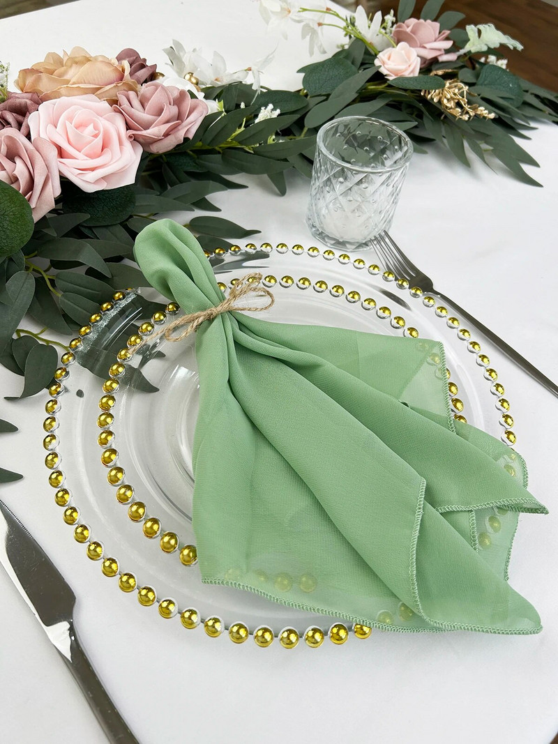 4 DB 45X45CM Zsályás Sifonszövet Szalvéták Szövet Otthoni Vacsora Konyha Zöld Tea törölközők Asztal esküvői asztaldíszítéshez