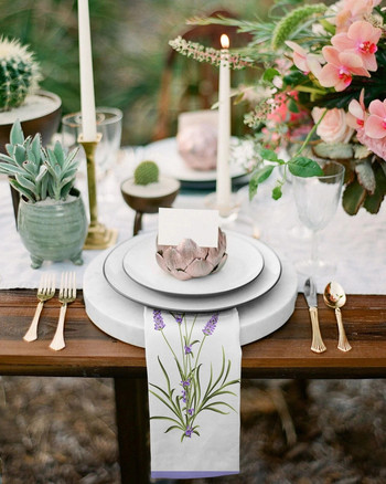 Μωβ λουλούδι ρομαντικό ύφασμα πετσέτας λεβάντας Διακόσμηση τραπεζιού Πετσέτα δείπνου για πιάτα κουζίνας Ματ επαναχρησιμοποιήσιμη διακόσμηση για χαρτοπετσέτες γάμου