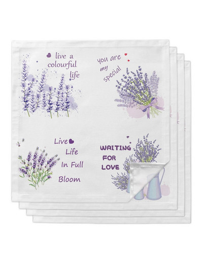 Șervețel de pânză cu flori violete, lavandă, decor de masă, prosop de cină pentru farfurii de bucătărie, șervețele de nuntă reutilizabile, decorare