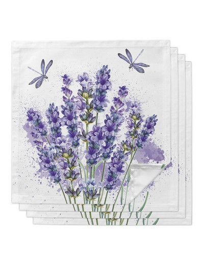 Șervețel de pânză cu flori violete, lavandă, decor de masă, prosop de cină pentru farfurii de bucătărie, șervețele de nuntă reutilizabile, decorare