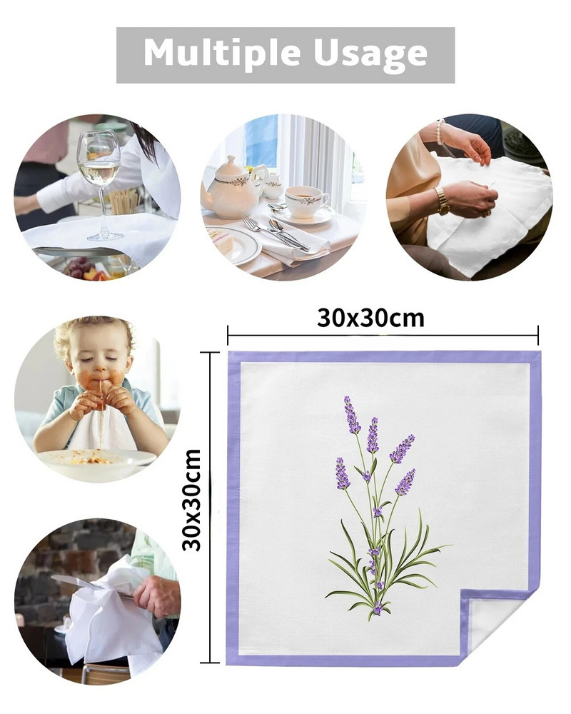 Șervețel de pânză cu flori violete, lavandă, decor de masă, prosop de cină pentru farfurii de bucătărie, șervețele de nuntă reutilizabile, decorare