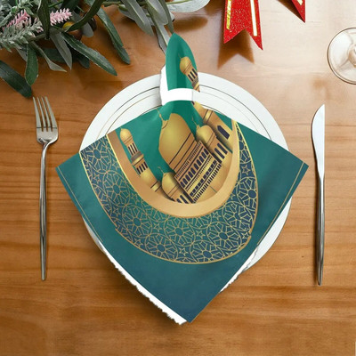 2Pcs Ramadan Kareem Decoration Платнена салфетка за многократна употреба Eid Mubarak Салфетки за маса за дома Мюсюлмански ислямски Eid al-Fitr Party Supplie