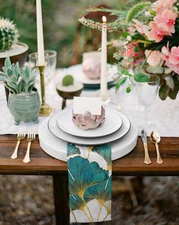 Салфетка с мраморна текстура на гинко билоба Декорация на маса Многократна салфетка за маса за кухненски чинии Мат Сватбена декорация