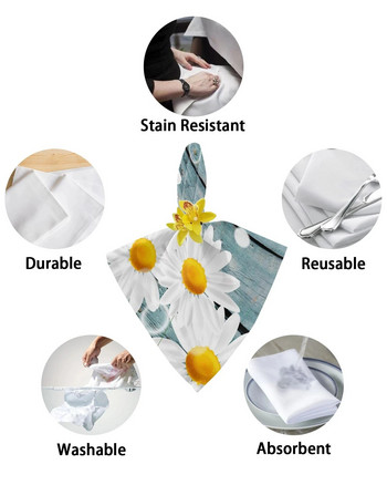2 τμχ White Daisy Butterfly Ύφασμα πετσέτας με κόκκους πετσέτα διακόσμηση τραπεζιού Πετσέτα δείπνου για πιάτα κουζίνας Ματ Διακόσμηση πετσετών γάμου