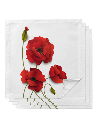 Servețele din pânză albă cu flori roșii de mac Batistă moale Banchet de nuntă Decor pentru cină Servețele de masă reutilizabile Rechizite pentru petreceri