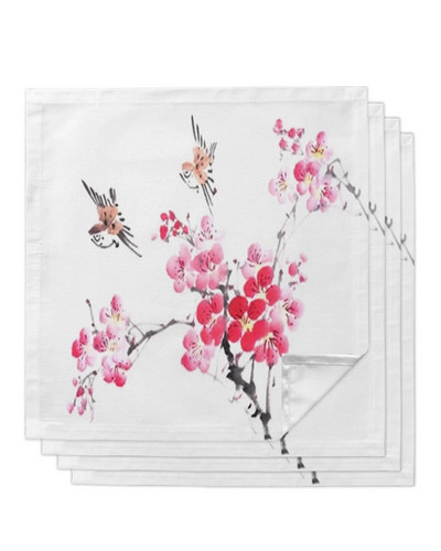 Servețele din pânză albă cu flori roșii de mac Batistă moale Banchet de nuntă Decor pentru cină Servețele de masă reutilizabile Rechizite pentru petreceri