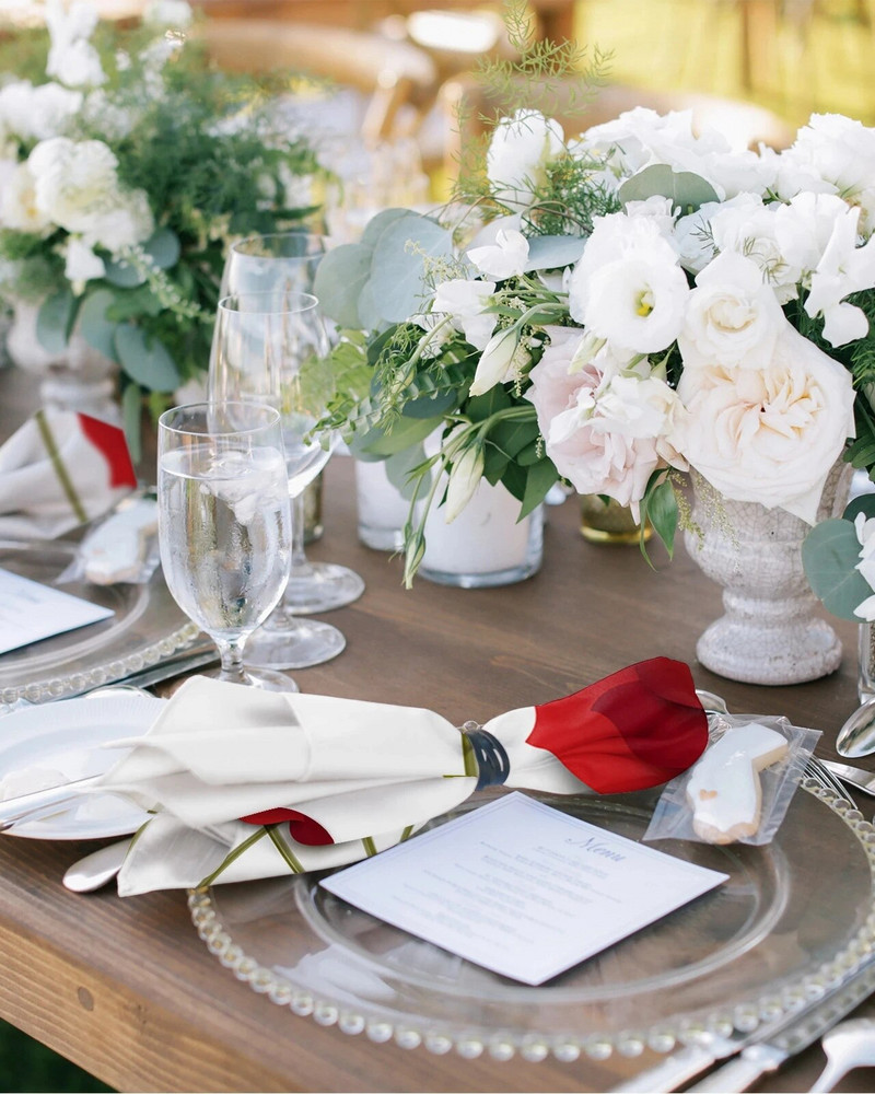 Servețele din pânză albă cu flori roșii de mac Batistă moale Banchet de nuntă Decor pentru cină Servețele de masă reutilizabile Rechizite pentru petreceri