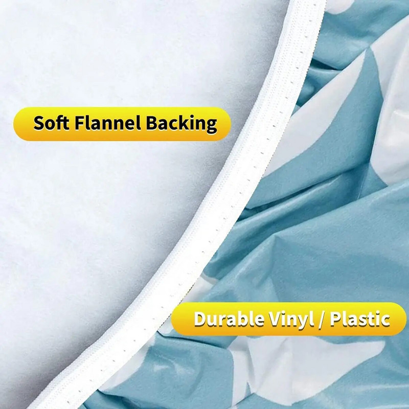 Įtaisyta apvali plastikinė vinilo staltiesė flanelinė atrama, elastingas kraštas, vandeniui atspari stalo apsauga, skirta valgomojo stalo dangčiui