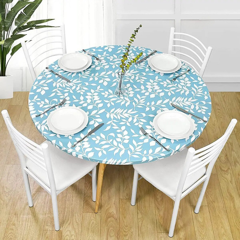 Įtaisyta apvali plastikinė vinilo staltiesė flanelinė atrama, elastingas kraštas, vandeniui atspari stalo apsauga, skirta valgomojo stalo dangčiui